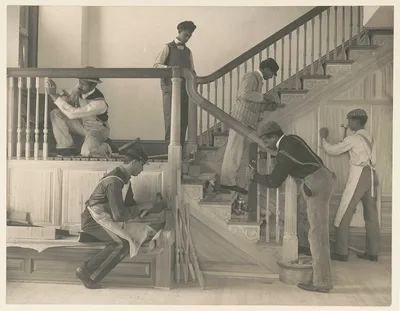 Students at work on a house built largely by them, Virginia, Hampton, 1899