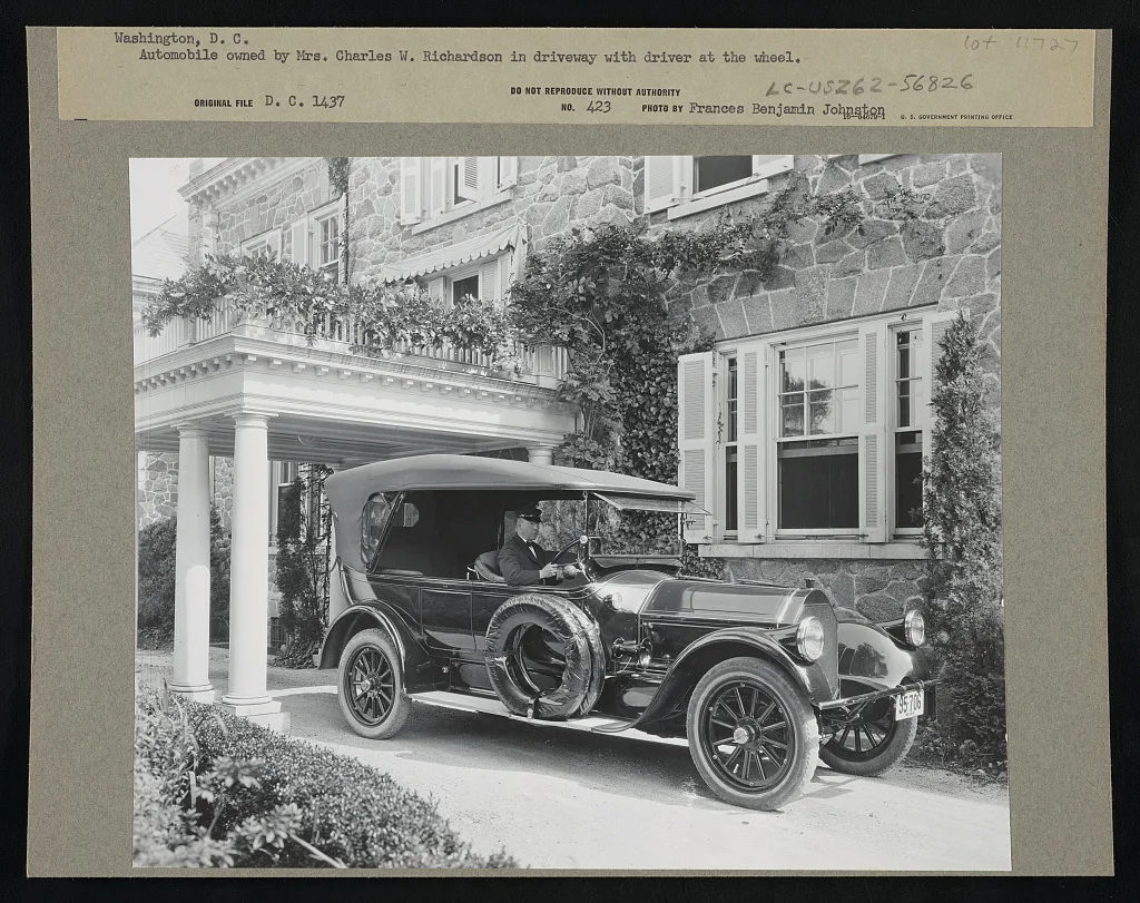 Automobile owned by Mrs. Charles W. Richardson in driveway with…, 1919