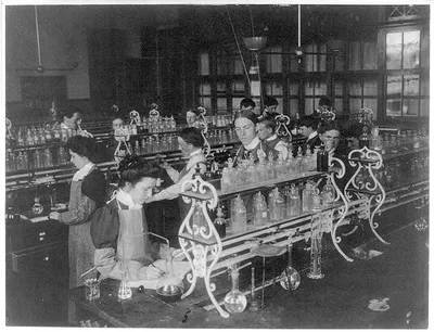 [Students in a chemistry class conducting an experiment, Western High…, Washington D.C., 1899