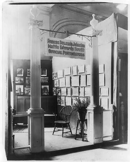 [Exhibit display area for architectural photographs by "Frances…, 1910