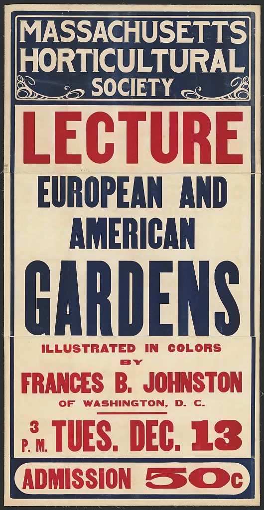 Lecture, European and American Gardens illustrated in colors by…, Washington D.C., 1927