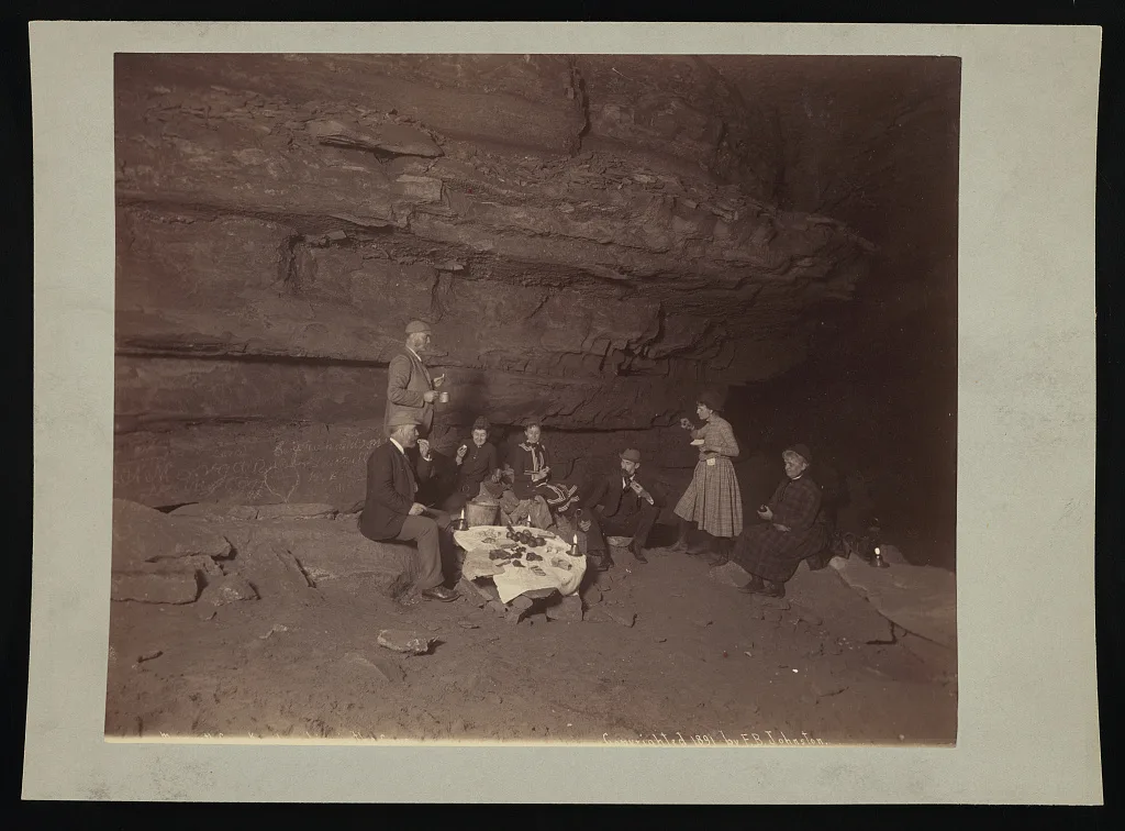 [Frances Benj. Johnston with group of men and women having picnic…, 1891