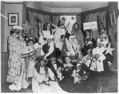 [Frances Benjamin Johnston, with friends at costume party, bottom…