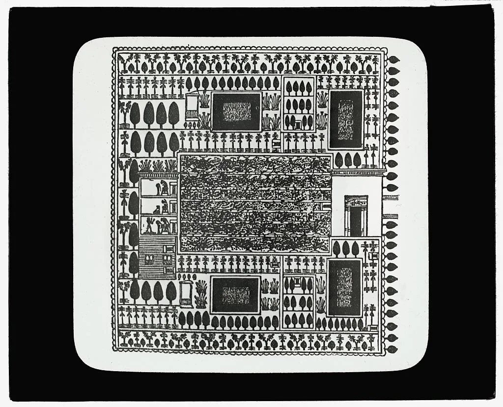 [Reproduction of print showing Egyptian garden plan], 1915