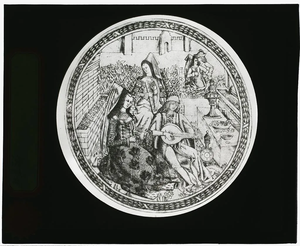 [Reproduction of print showing Garden courtship], 1915