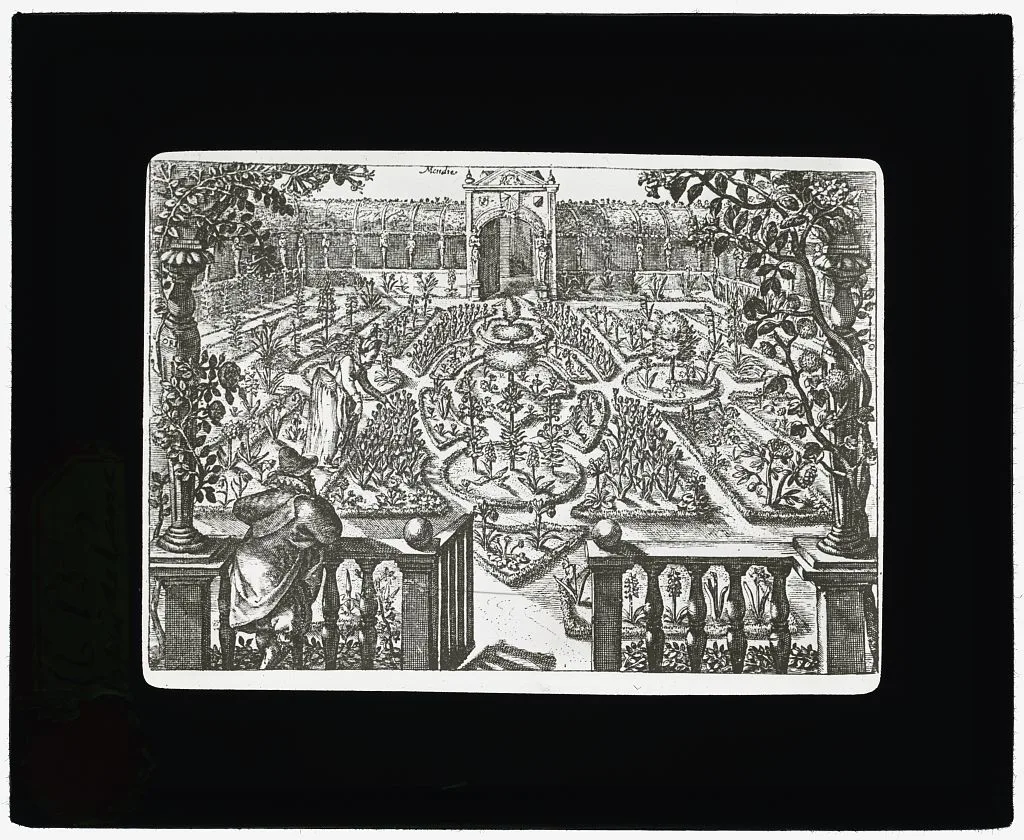 Reproduction of print showing a flower garden], 1915