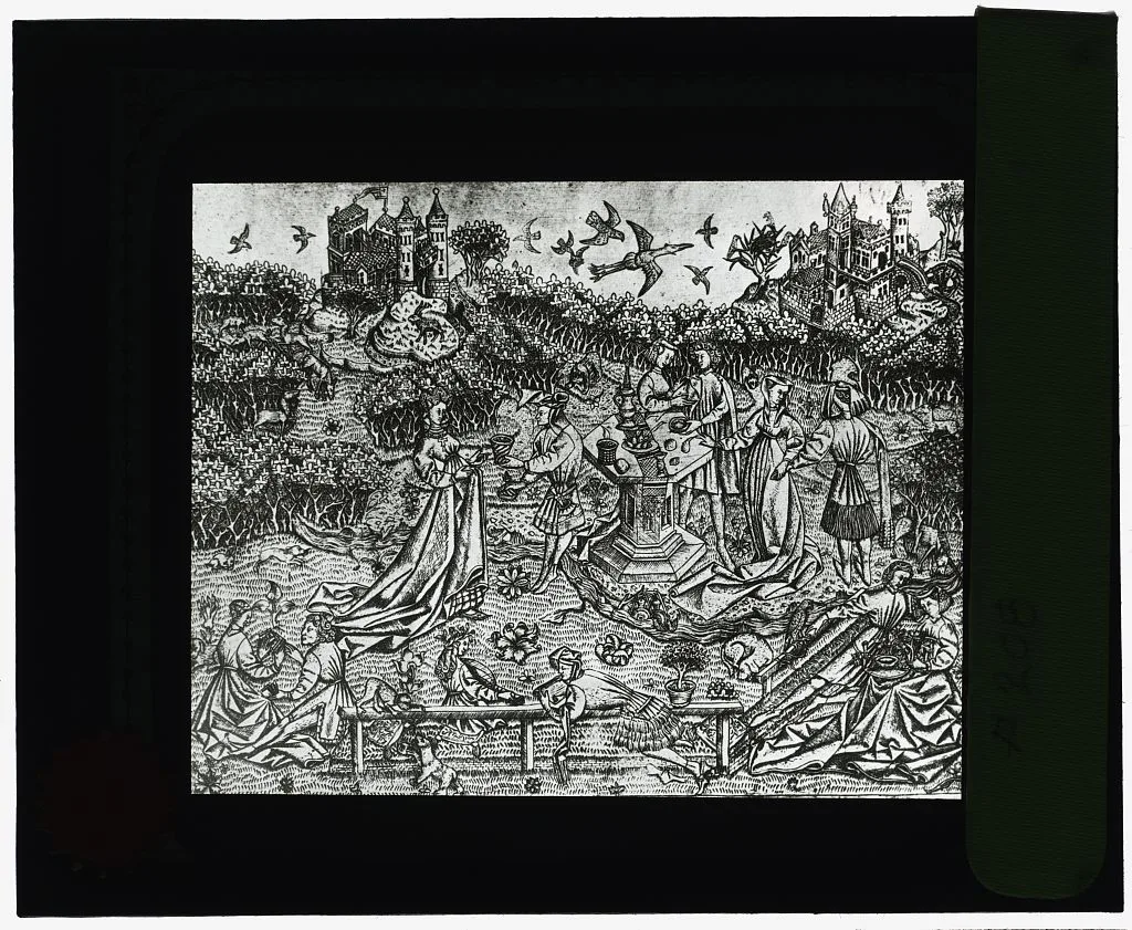 [Reproduction of print showing Garden of Love], 1915