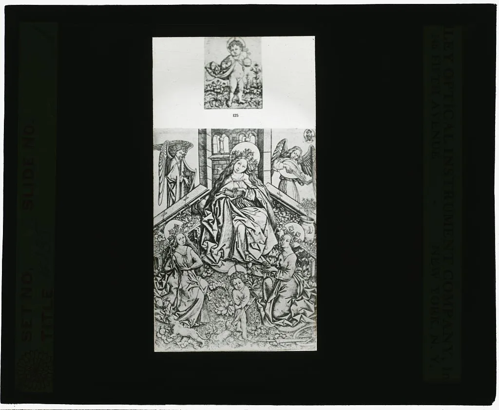 [Reproduction of print showing Virgin in enclosed garden], 1915