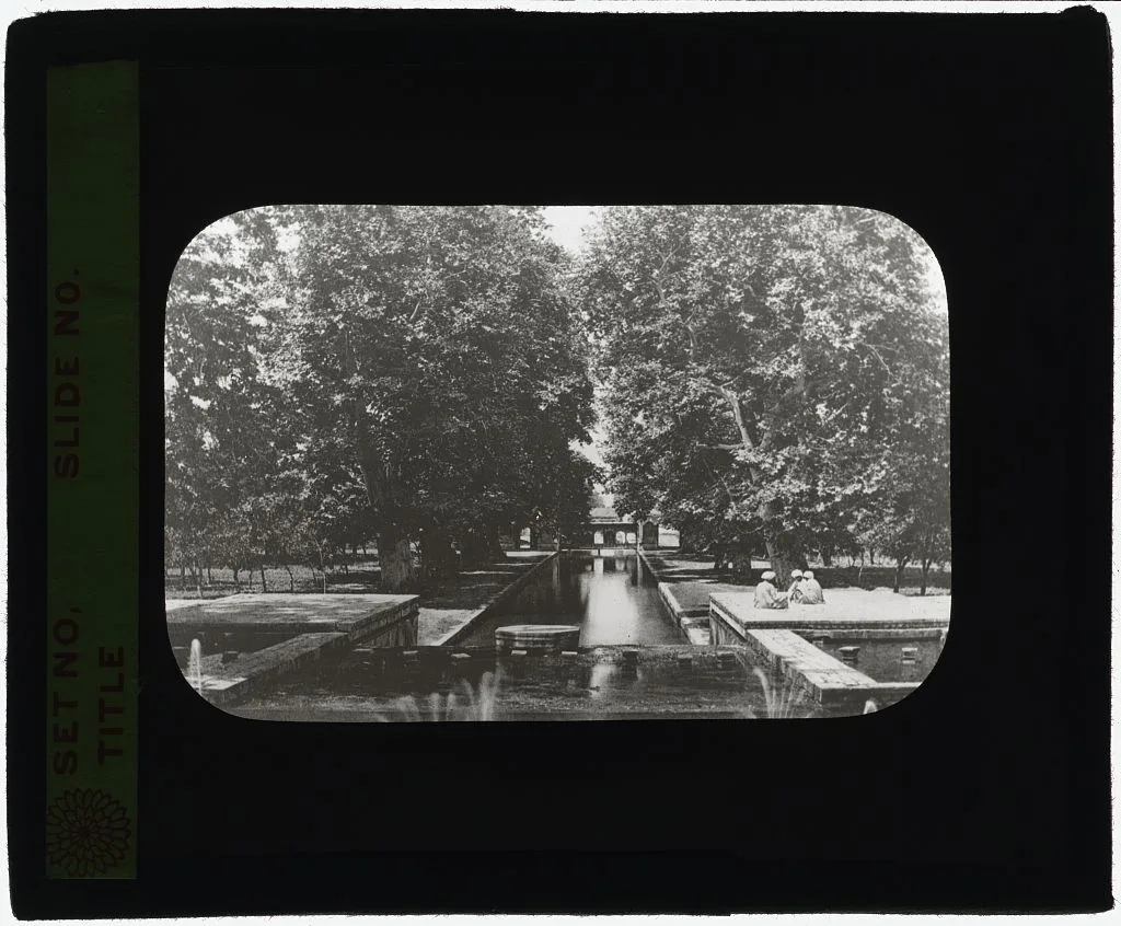 [Reproduction of a book illustration showing the Shalimar Bagh…, Shalimar Gardens, Kashmir, Jammu, India, 1925