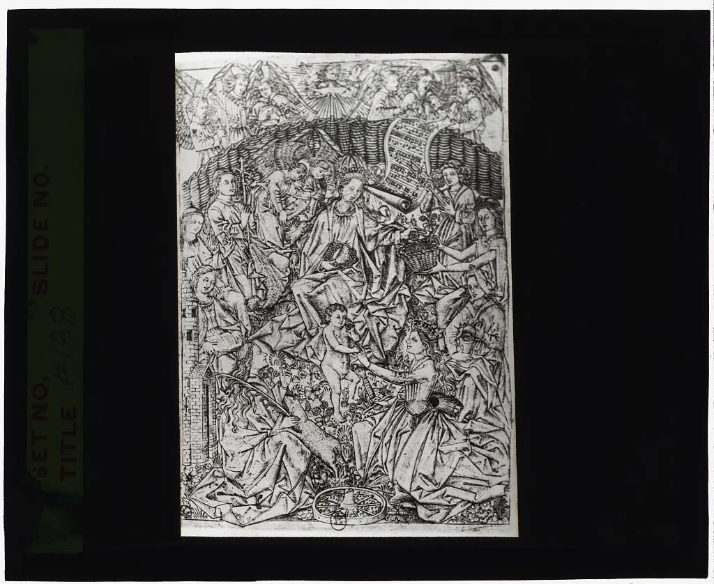 [Reproduction of print showing Virgin and Christ Child in a garden…, 1915