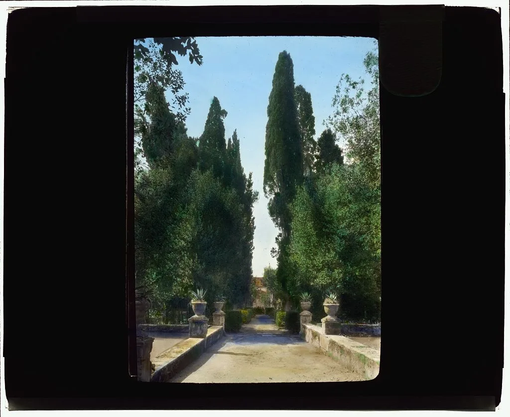 [Villa d'Este, Tivoli, Lazio, Italy. Shaded walk], Italy, Tivoli, 1925