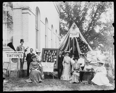 County fair, tintype booth of Miss. F.B. Johnston, May 1903