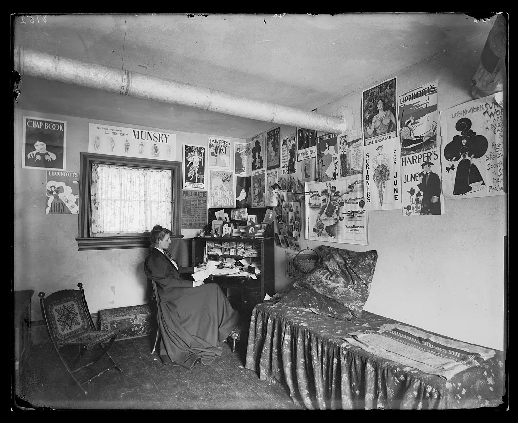 [Frances Benjamin Johnston seated at a desk in her studio/office,…, Washington D.C., 1895
